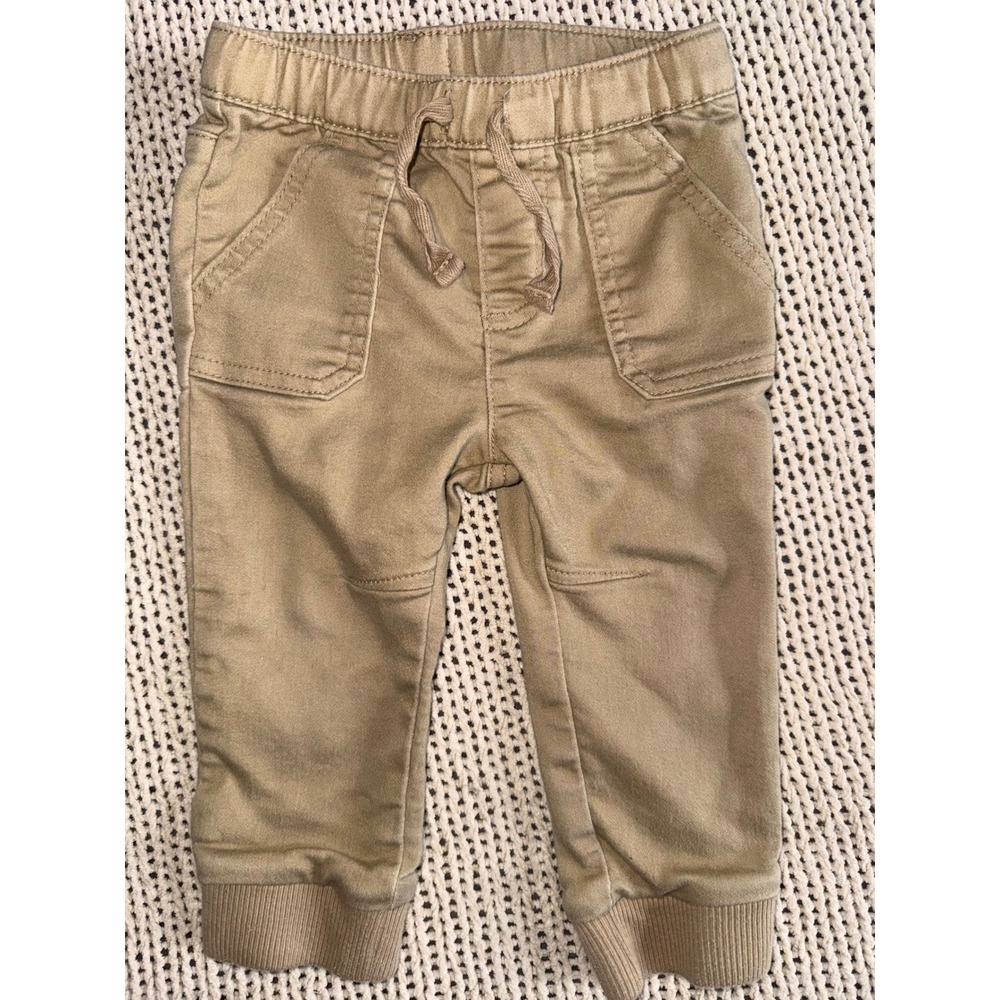 Cat & Jack Baby Boys Khaki Tan Jogger Pants 12M Elastic Waist Drawstring Cuffs